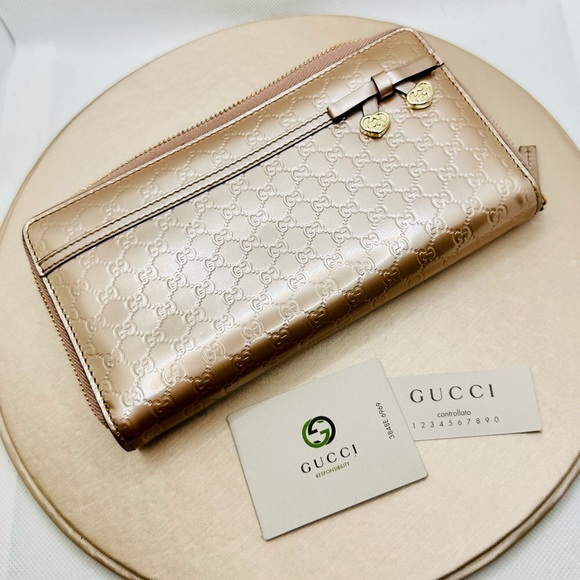 EUC Gucci Microguccissima Metallic Rose Gold Patent Leather Zip Around Wallet - Picture 5 of 17